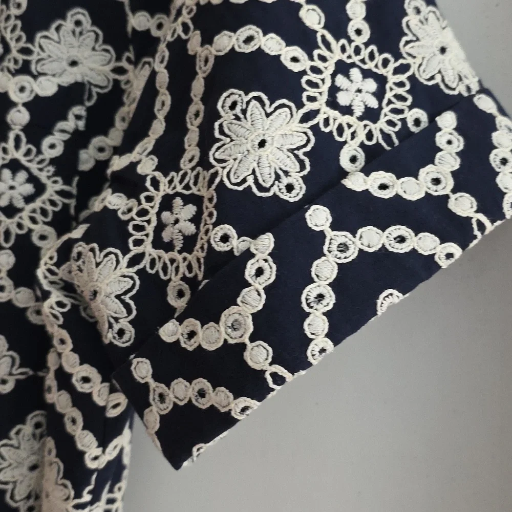 Robe Adèle Fond Marine Broderie Ecru - Picture 5 of 11